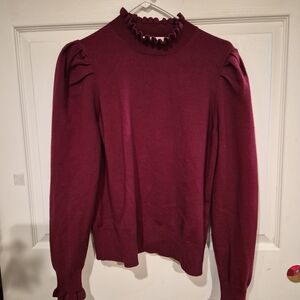Deep Red Ruffled Sweater Sz Lg
